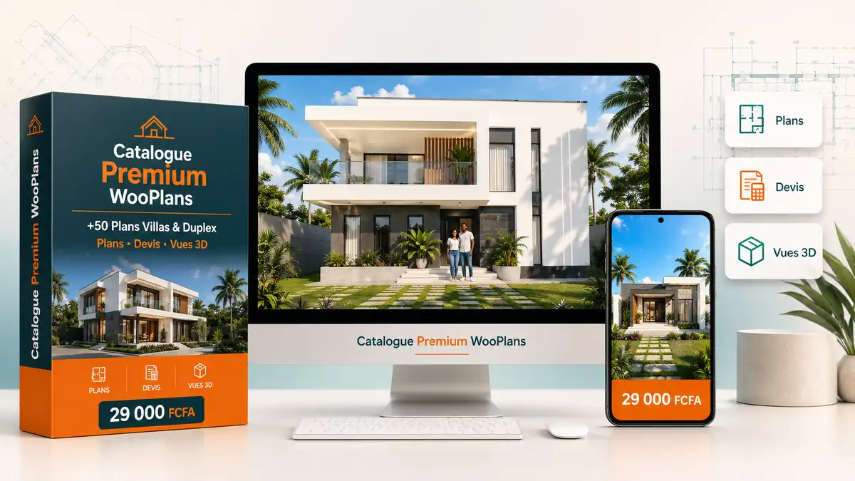 Mockup du Catalogue Premium WooPlans sur ordinateur et smartphone